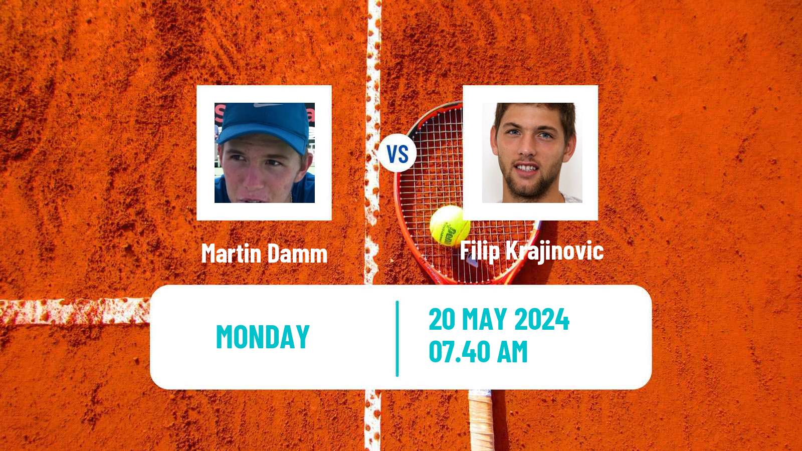 Tennis ATP Roland Garros Martin Damm - Filip Krajinovic