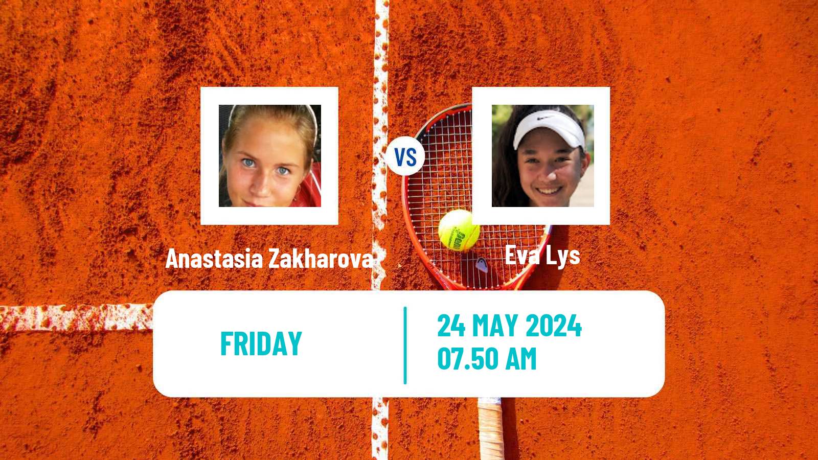 Tennis WTA Roland Garros Anastasia Zakharova - Eva Lys