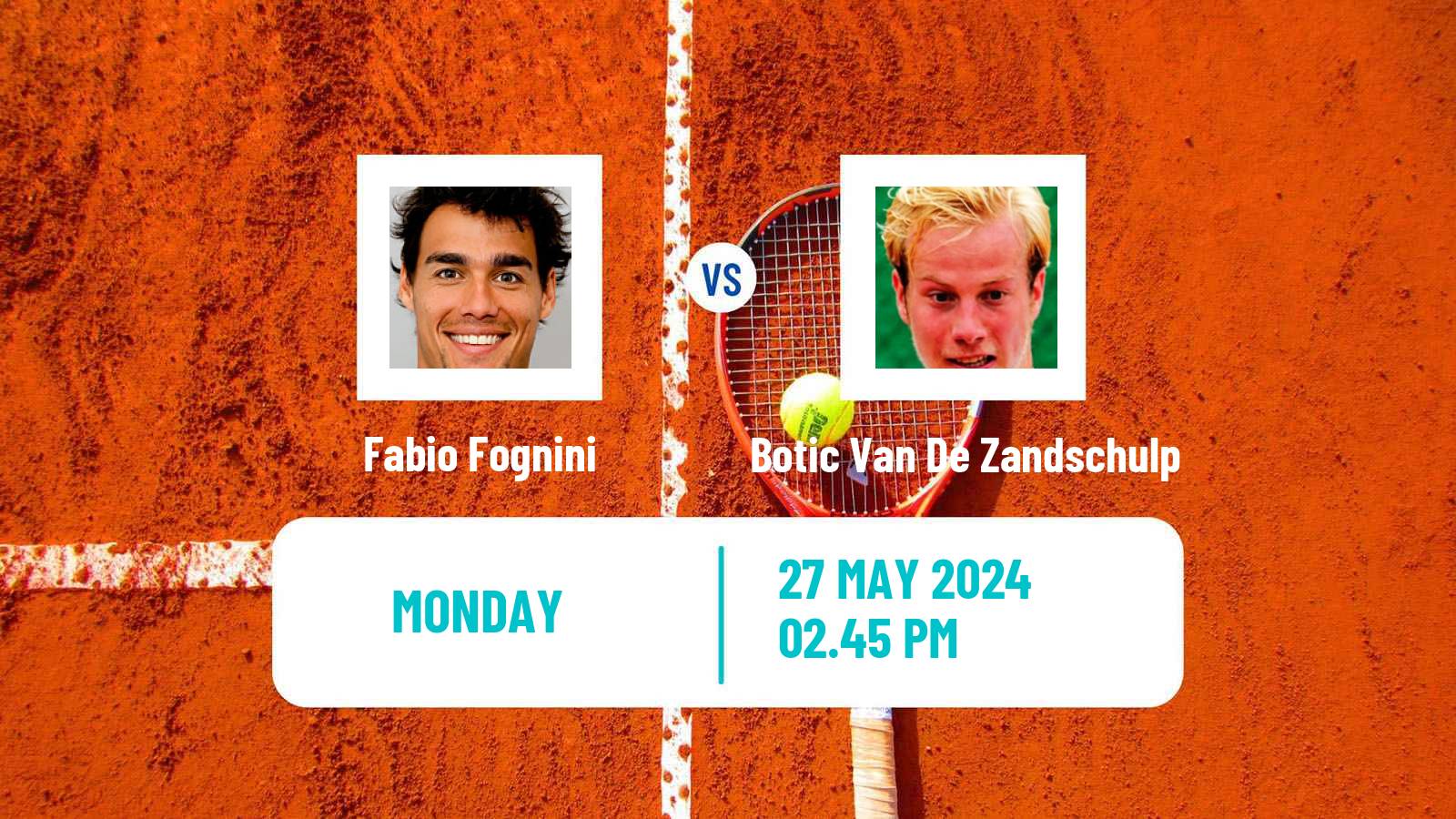 Tennis ATP Roland Garros Fabio Fognini - Botic Van De Zandschulp