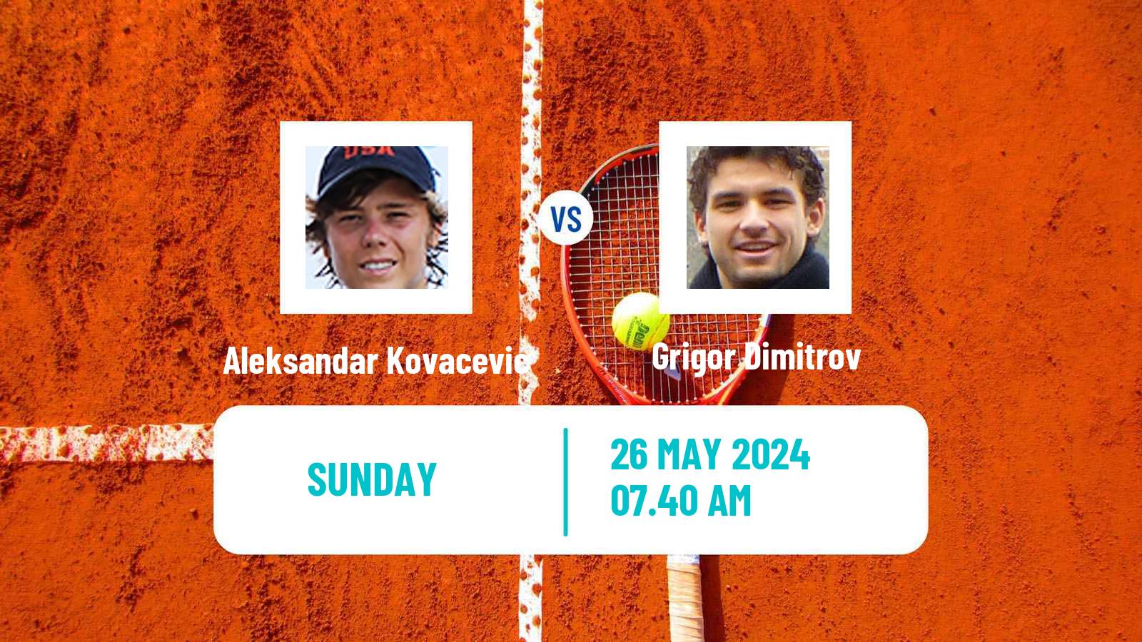 Tennis ATP Roland Garros Aleksandar Kovacevic - Grigor Dimitrov