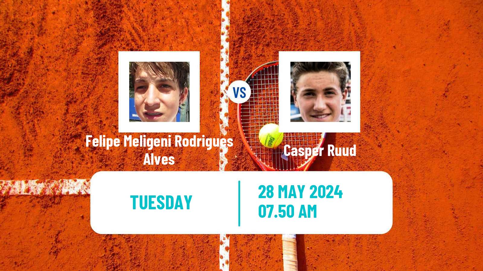 Tennis ATP Roland Garros Felipe Meligeni Rodrigues Alves - Casper Ruud