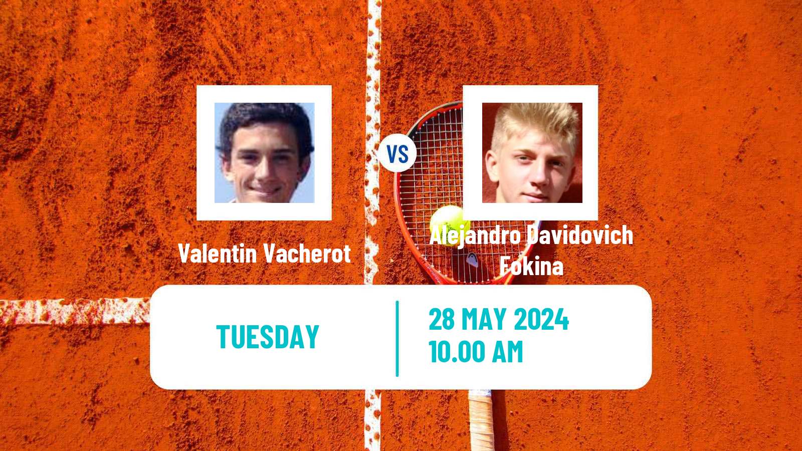 Tennis ATP Roland Garros Valentin Vacherot - Alejandro Davidovich Fokina