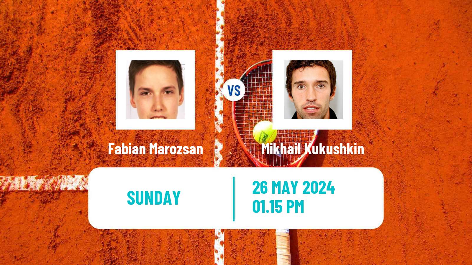 Tennis ATP Roland Garros Fabian Marozsan - Mikhail Kukushkin