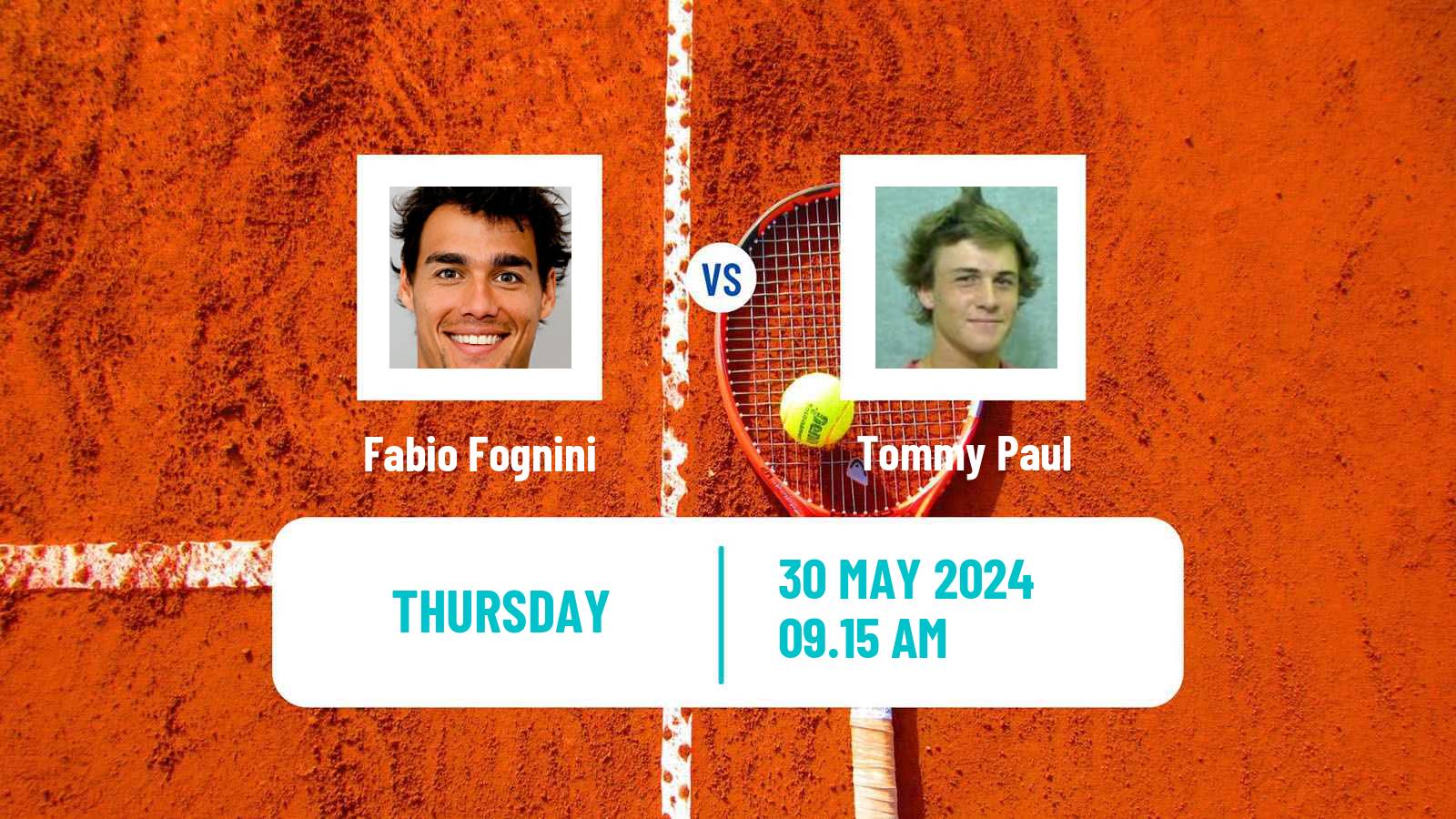 Tennis ATP Roland Garros Fabio Fognini - Tommy Paul
