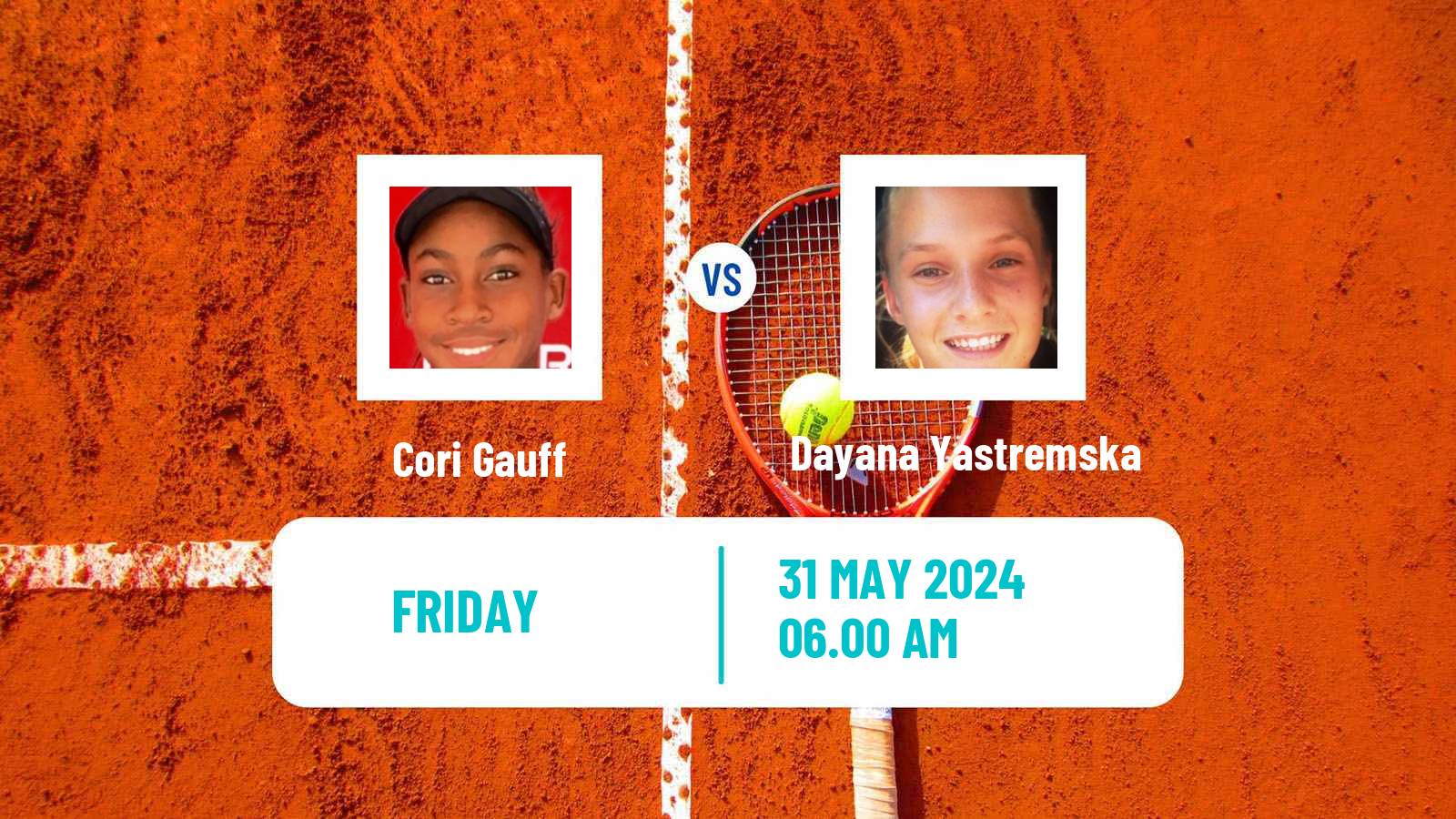 Tennis WTA Roland Garros Cori Gauff - Dayana Yastremska