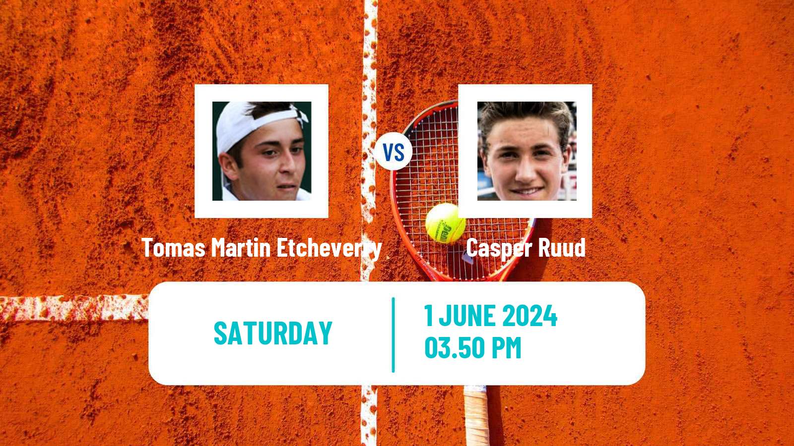 Tennis ATP Roland Garros Tomas Martin Etcheverry - Casper Ruud