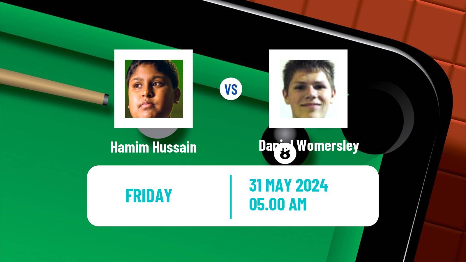 Snooker Qualifying School 2 Hamim Hussain - Daniel Womersley