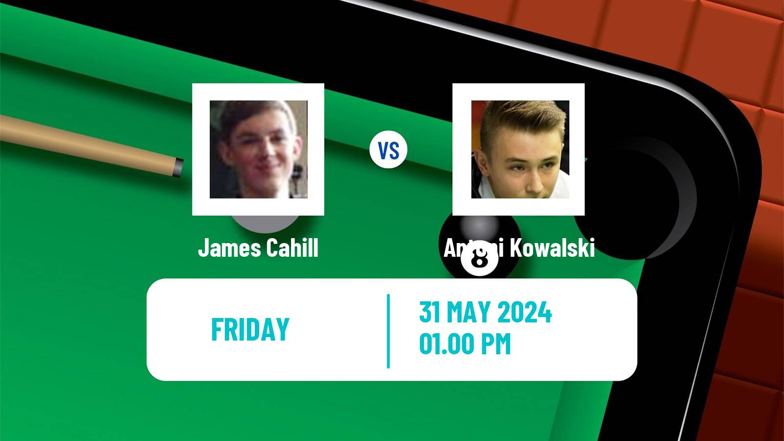 Snooker Qualifying School 2 James Cahill - Antoni Kowalski