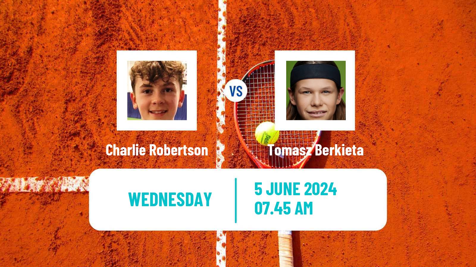 Tennis Boys Singles French Open Charlie Robertson - Tomasz Berkieta