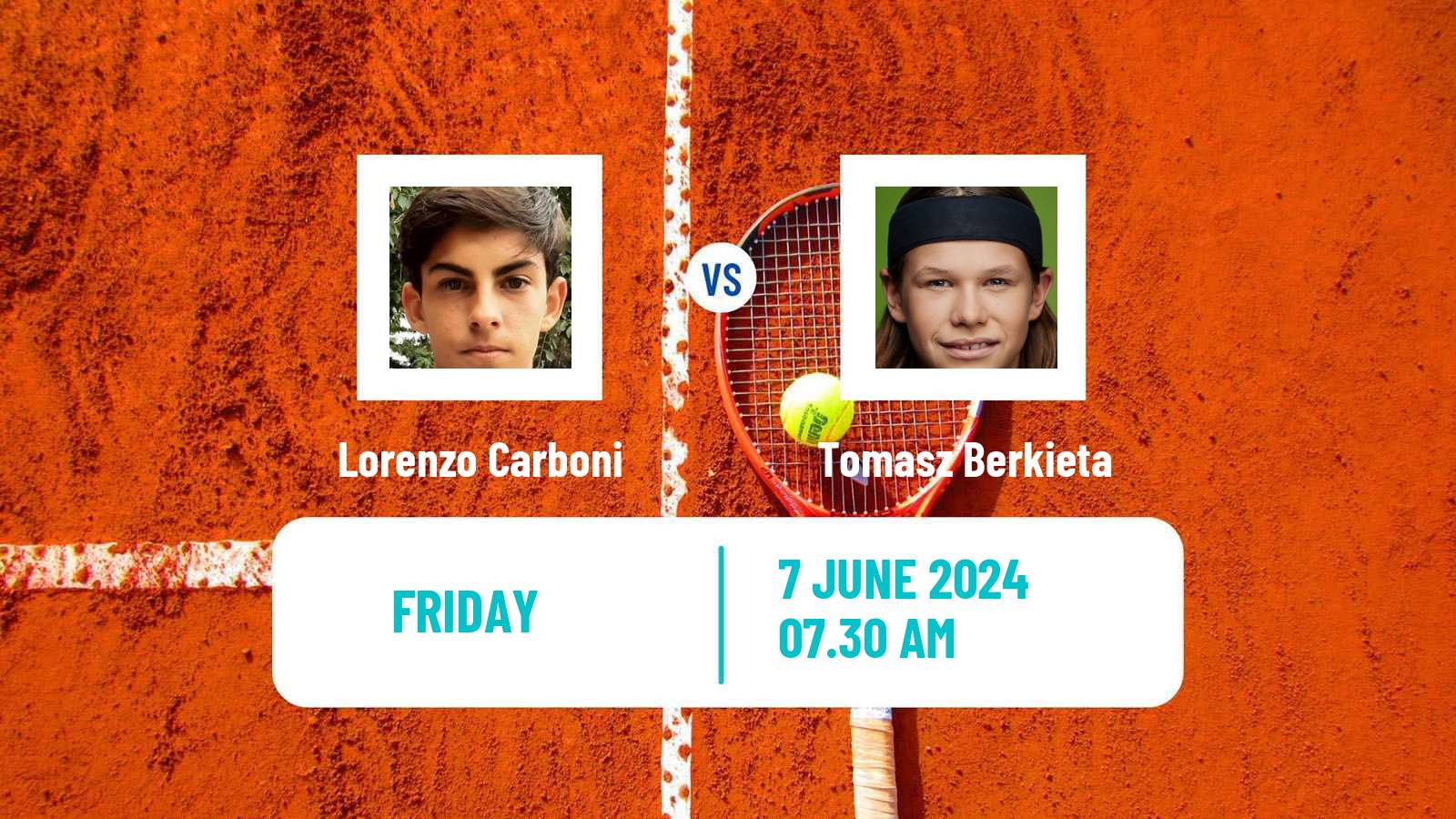 Tennis Boys Singles French Open Lorenzo Carboni - Tomasz Berkieta