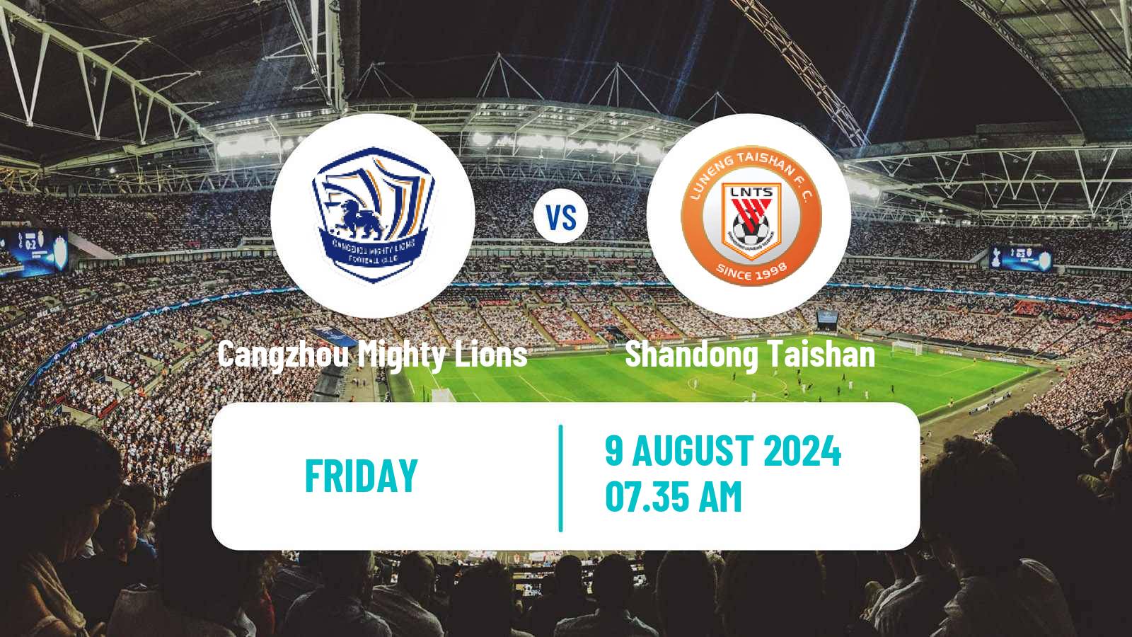 Soccer Chinese Super League Cangzhou Mighty Lions - Shandong Taishan