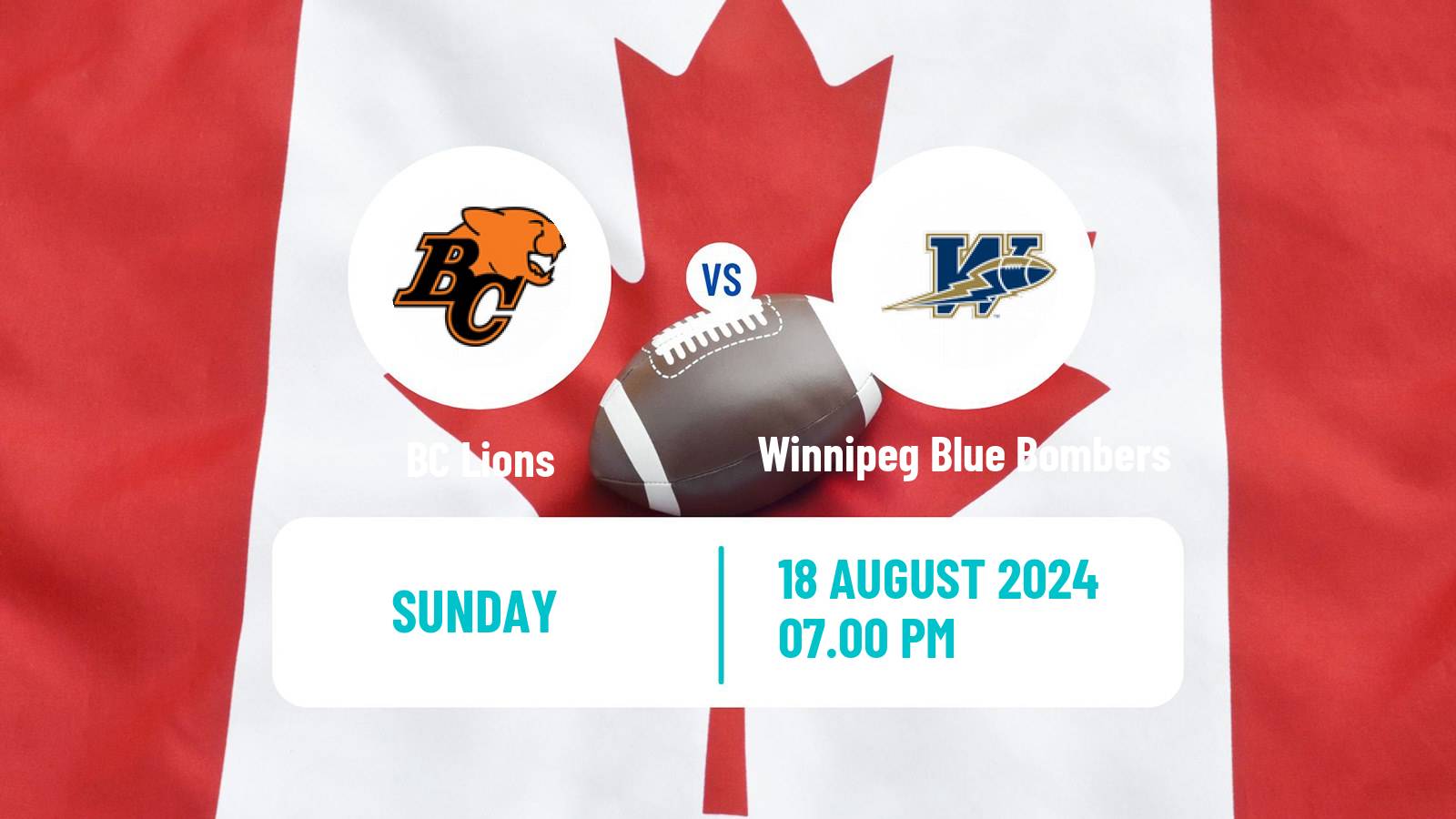 Canadian football CFL BC Lions - Winnipeg Blue Bombers