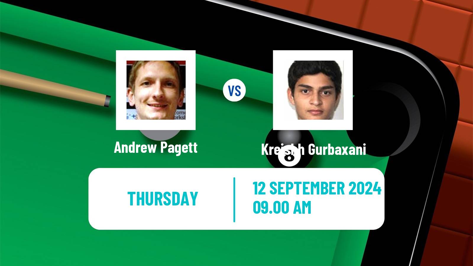 Snooker English Open Andrew Pagett - Kreishh Gurbaxani