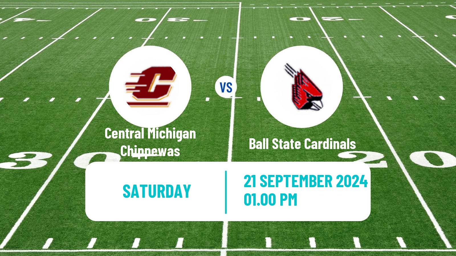 American football NCAA College Football Central Michigan Chippewas - Ball State Cardinals