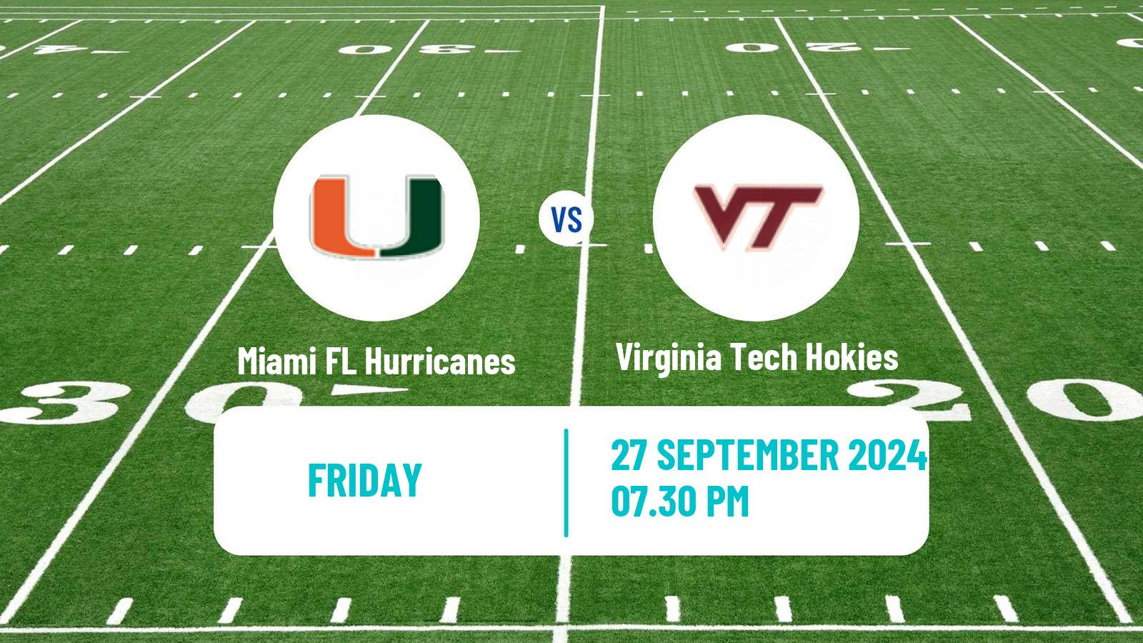 American football NCAA College Football Miami FL Hurricanes - Virginia Tech Hokies