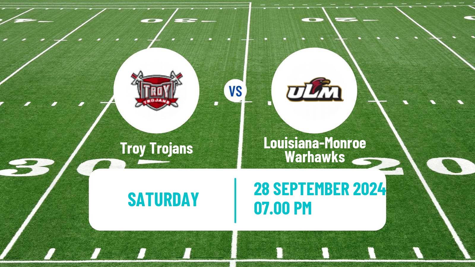 American football NCAA College Football Troy Trojans - Louisiana-Monroe Warhawks