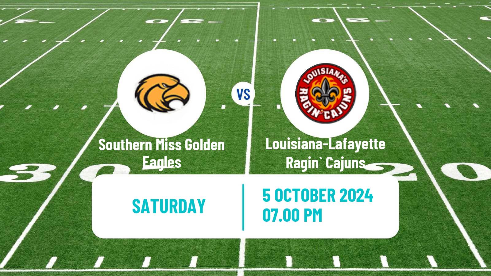 American football NCAA College Football Southern Miss Golden Eagles - Louisiana-Lafayette Ragin` Cajuns