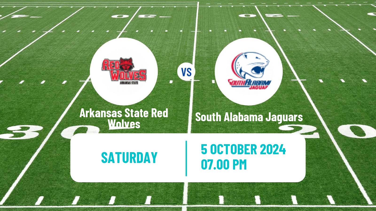 American football NCAA College Football Arkansas State Red Wolves - South Alabama Jaguars