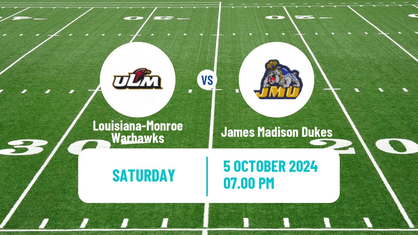 American football NCAA College Football Louisiana-Monroe Warhawks - James Madison Dukes