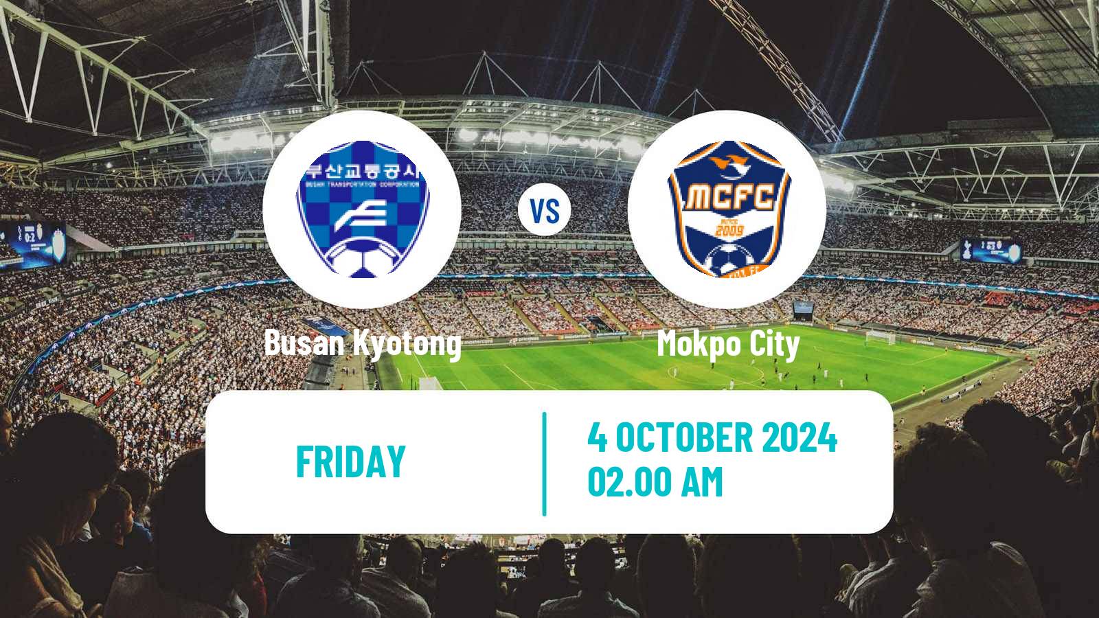 Soccer South Korean K3 League Busan Kyotong - Mokpo City