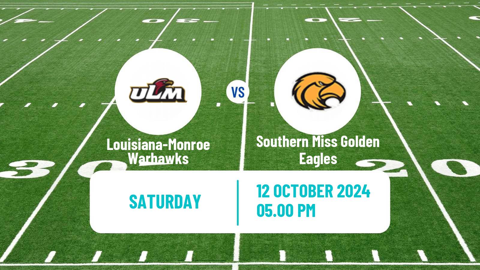 American football NCAA College Football Louisiana-Monroe Warhawks - Southern Miss Golden Eagles