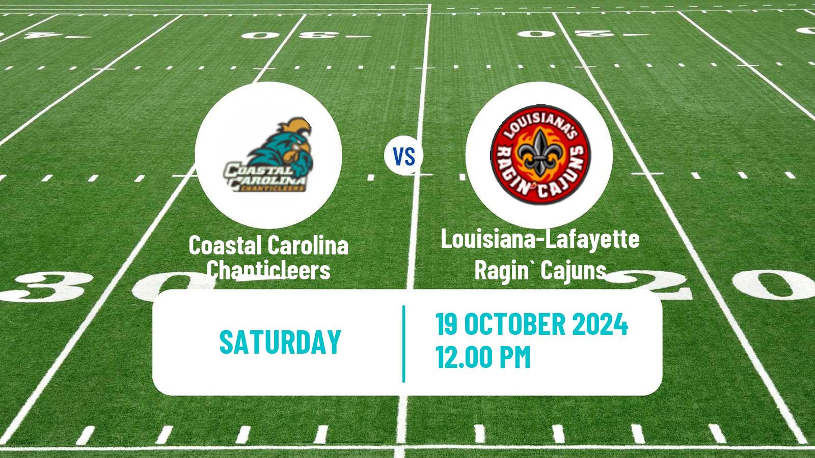 American football NCAA College Football Coastal Carolina Chanticleers - Louisiana-Lafayette Ragin` Cajuns