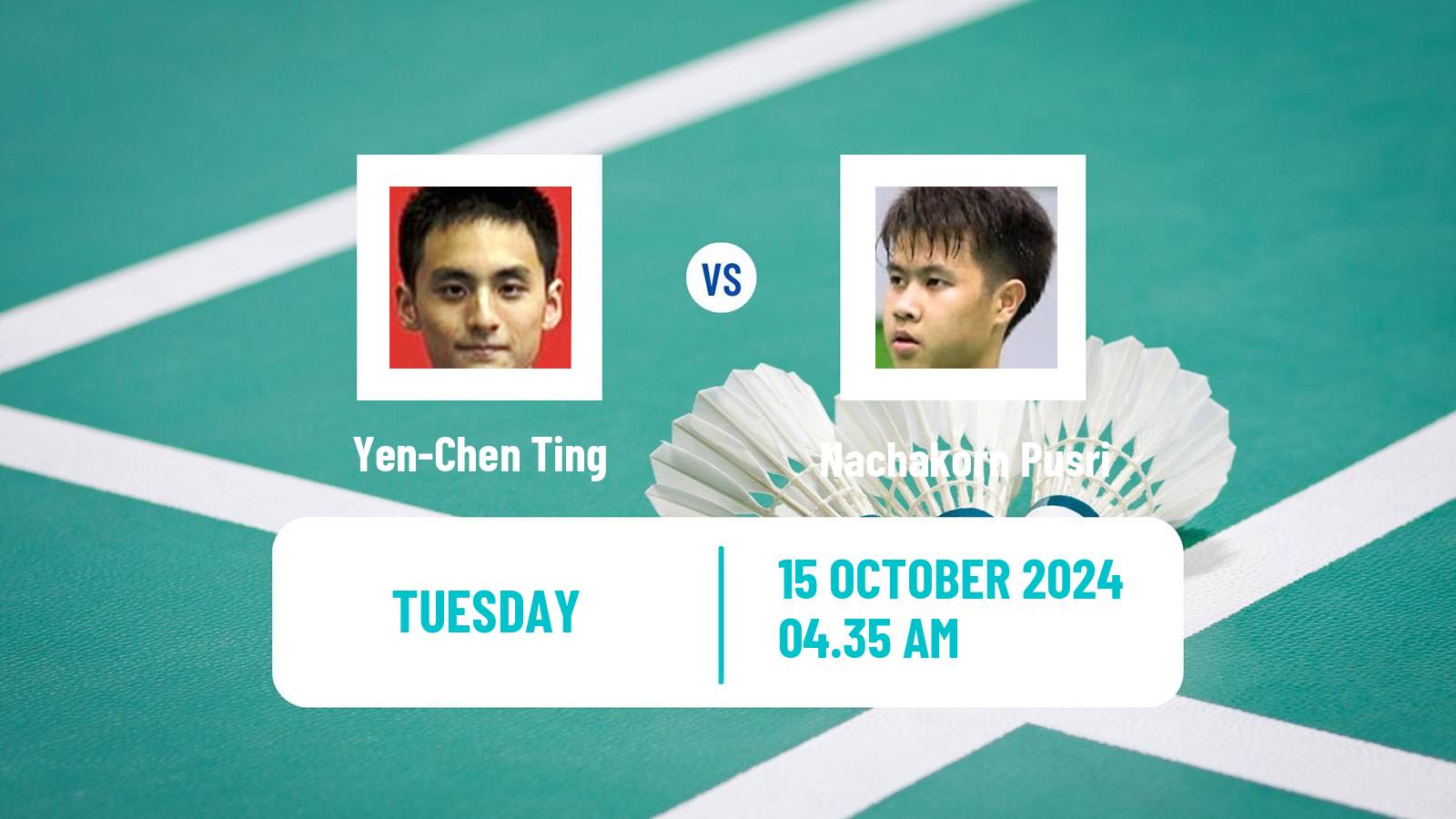 Badminton BWF World Tour Kl Masters Malaysia Super 100 Men Yen-Chen Ting - Nachakorn Pusri