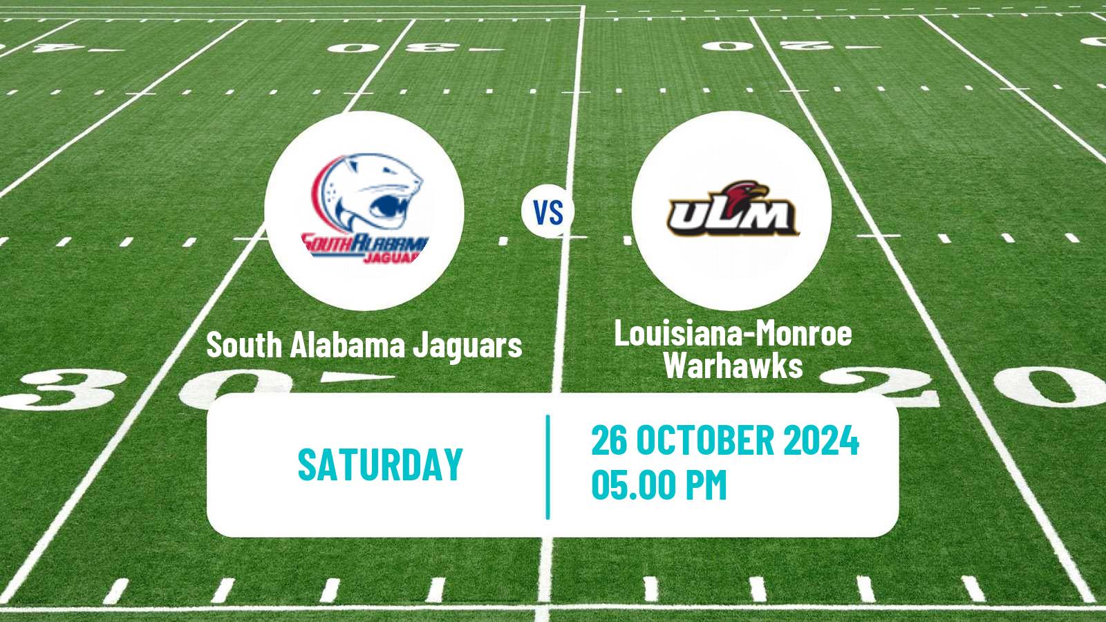 American football NCAA College Football South Alabama Jaguars - Louisiana-Monroe Warhawks