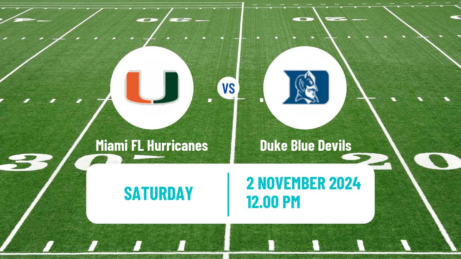 American football NCAA College Football Miami FL Hurricanes - Duke Blue Devils