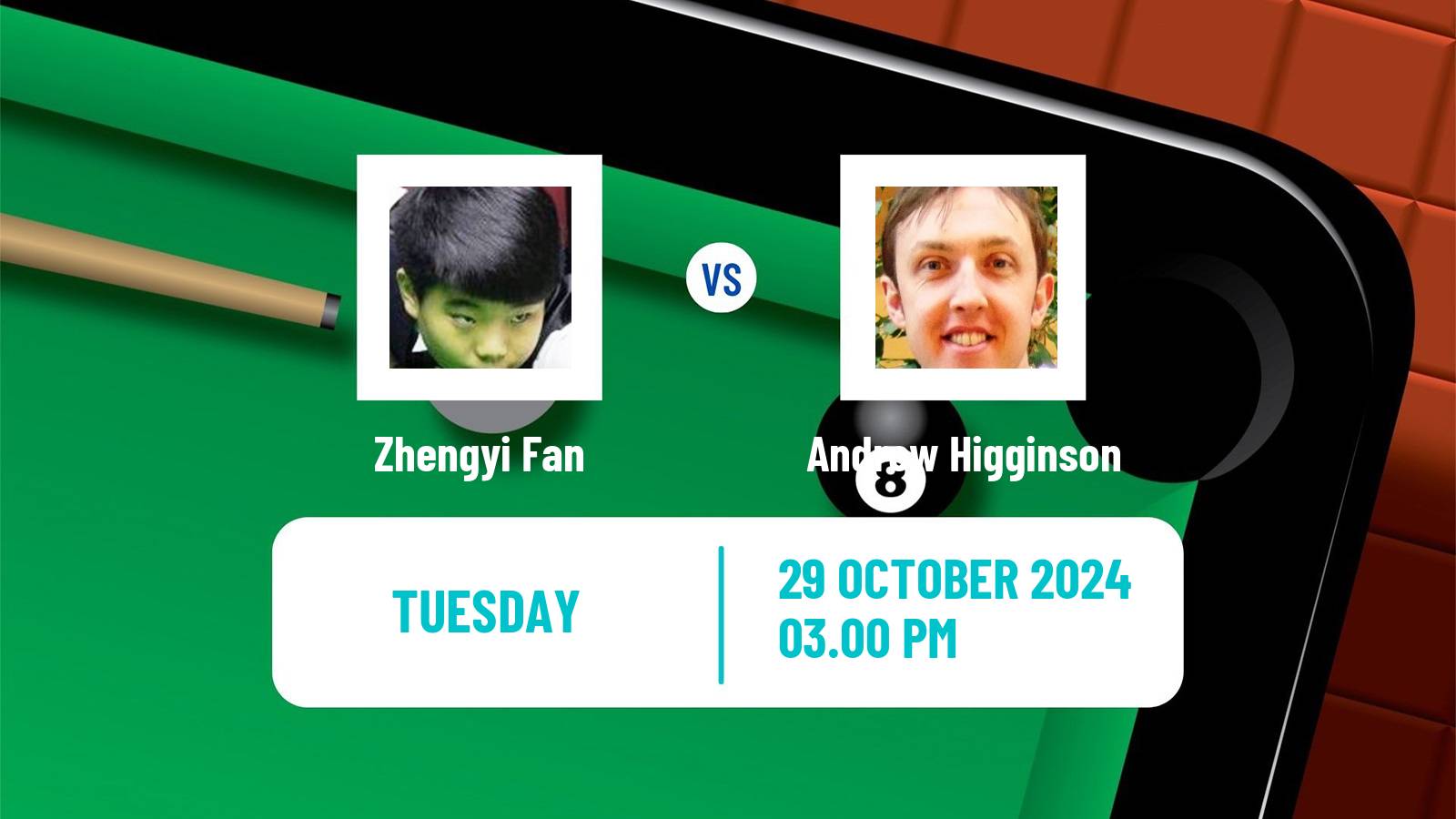 Snooker Scottish Open Zhengyi Fan - Andrew Higginson