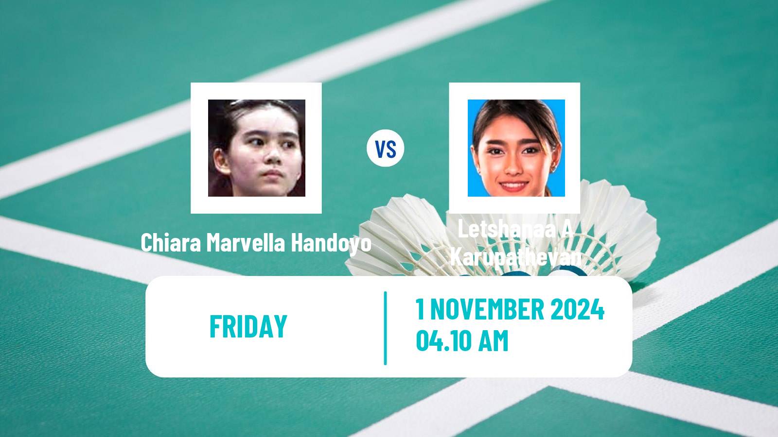 Badminton BWF World Tour Indonesia Masters 3 Women Chiara Marvella Handoyo - Letshanaa A Karupathevan