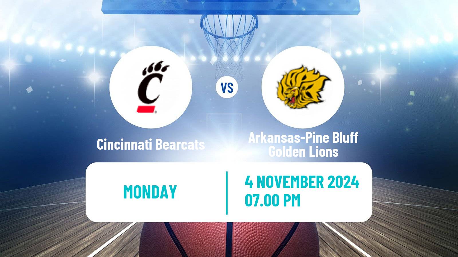 Basketball NCAA College Basketball Cincinnati Bearcats - Arkansas-Pine Bluff Golden Lions