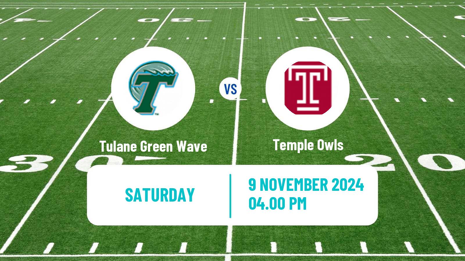 American football NCAA College Football Tulane Green Wave - Temple Owls