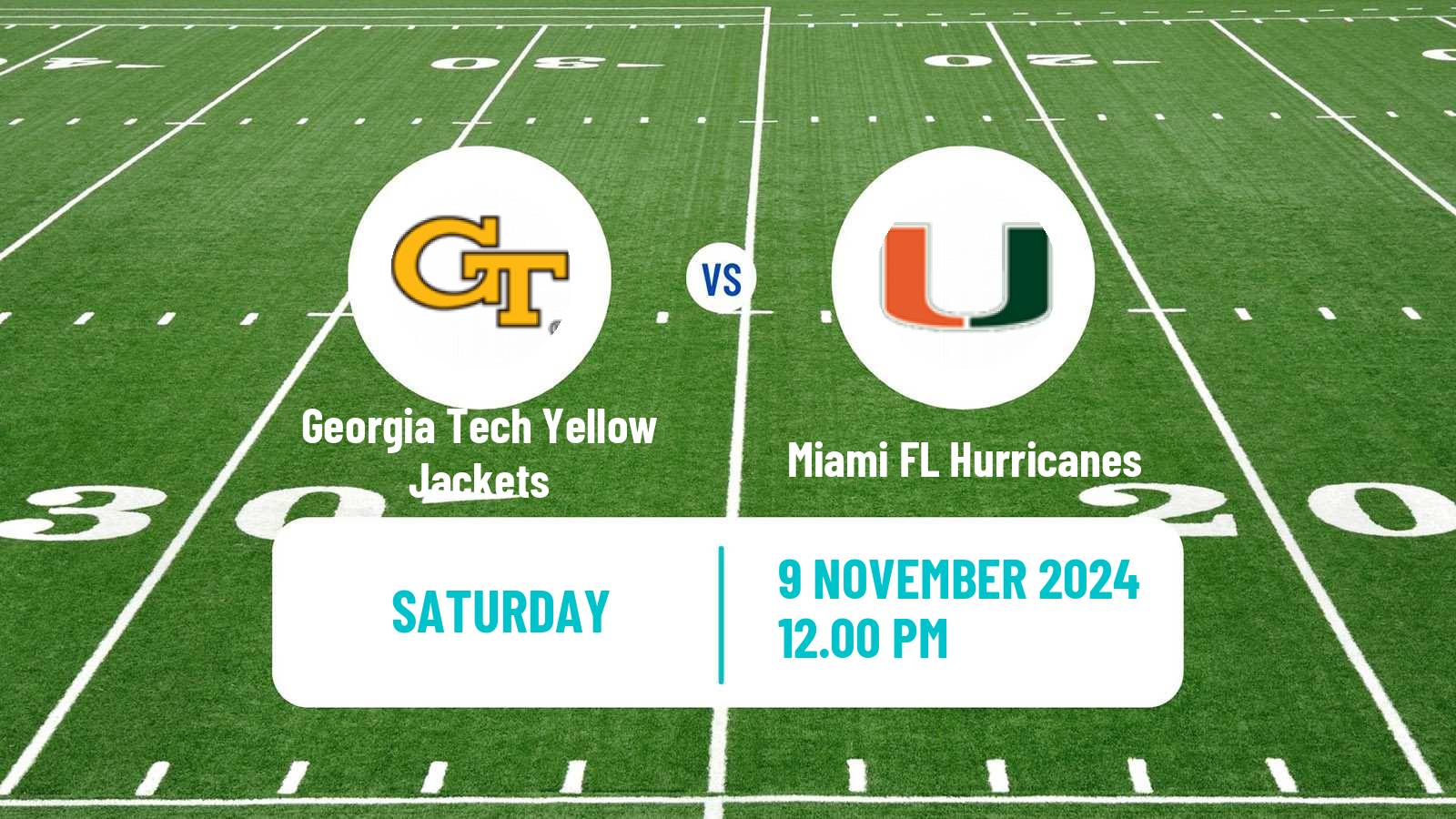 American football NCAA College Football Georgia Tech Yellow Jackets - Miami FL Hurricanes