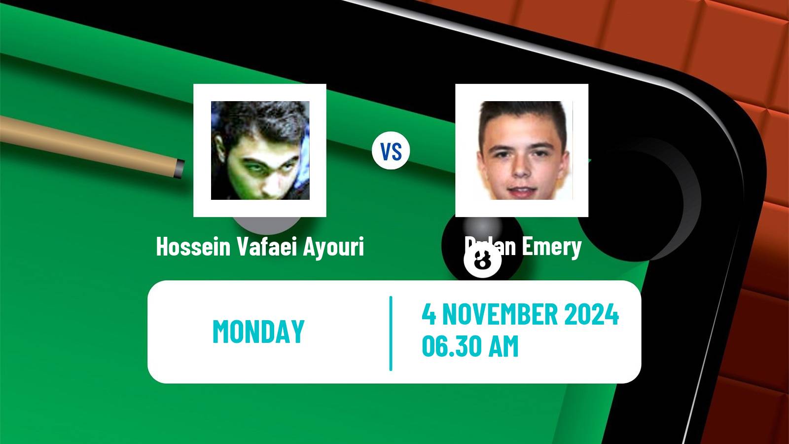 Snooker International Championship Hossein Vafaei Ayouri - Dylan Emery