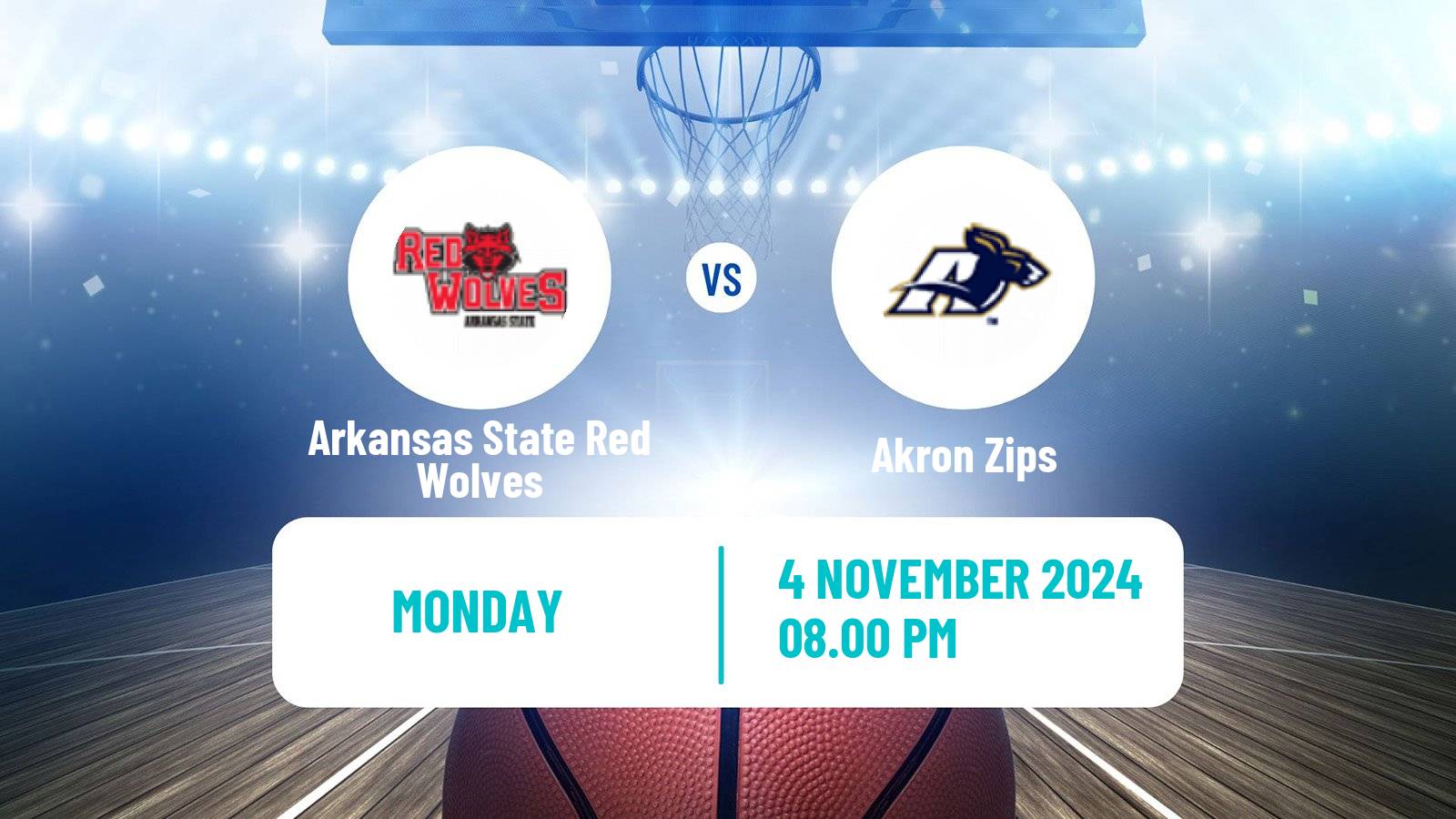 Basketball NCAA College Basketball Arkansas State Red Wolves - Akron Zips