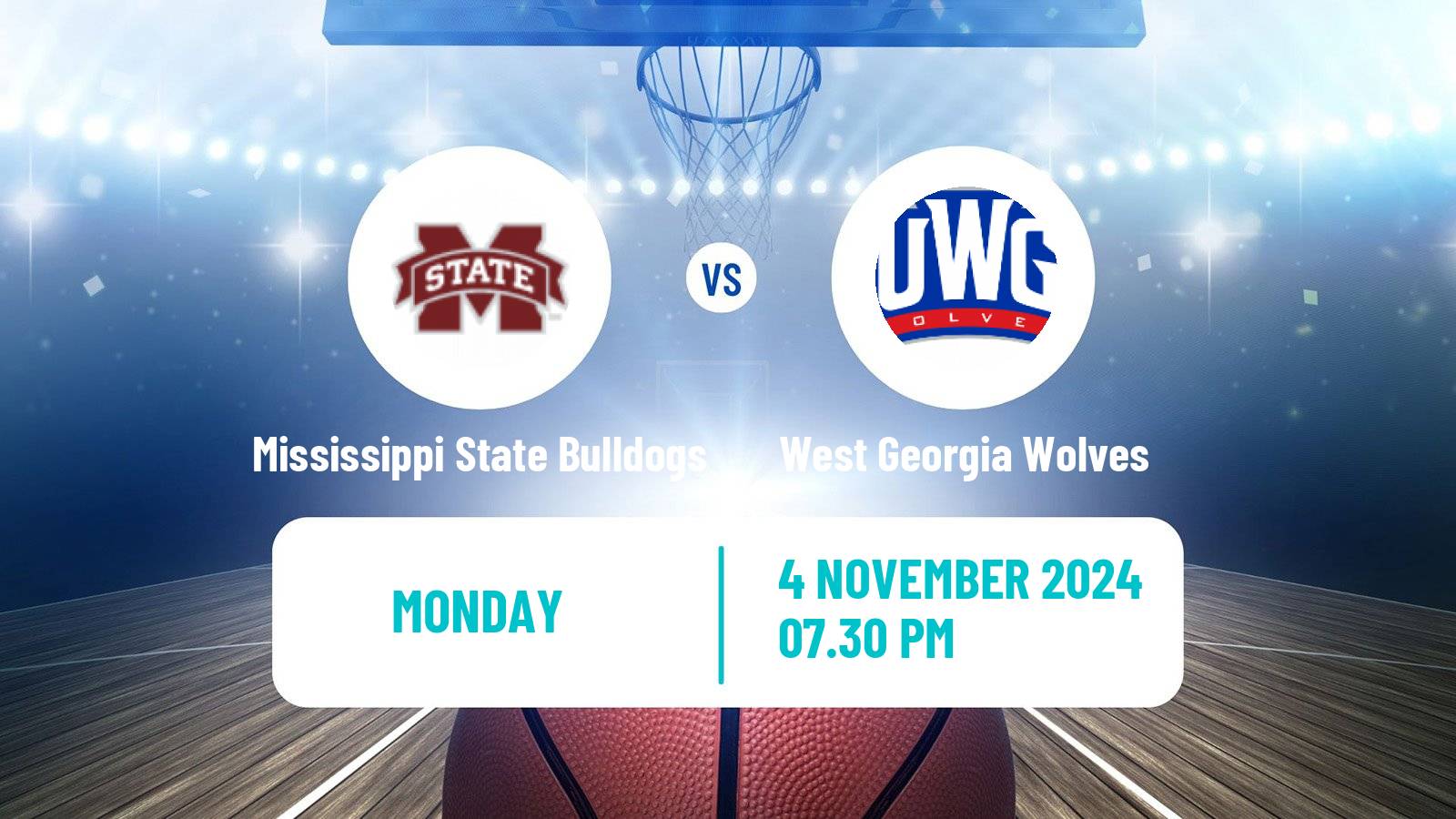 Basketball NCAA College Basketball Mississippi State Bulldogs - West Georgia Wolves