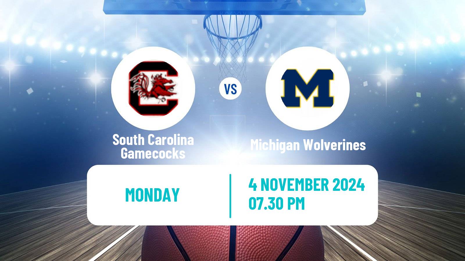 Basketball NCAA College Basketball Women South Carolina Gamecocks - Michigan Wolverines