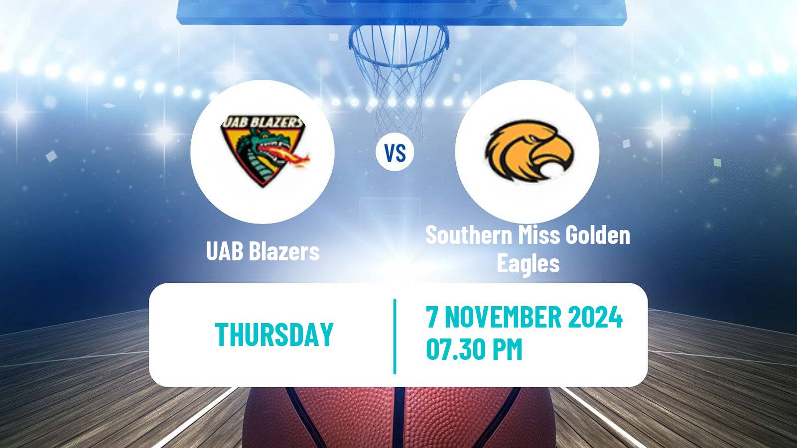 Basketball NCAA College Basketball UAB Blazers - Southern Miss Golden Eagles