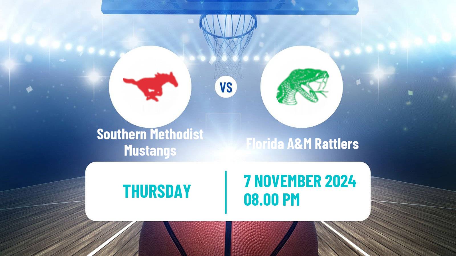 Basketball NCAA College Basketball Southern Methodist Mustangs - Florida A&M Rattlers