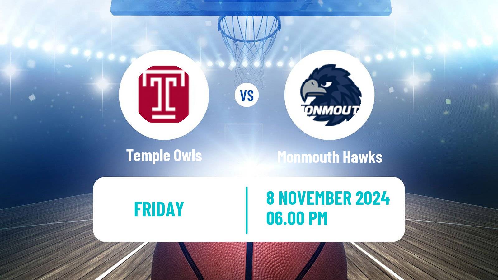 Basketball NCAA College Basketball Temple Owls - Monmouth Hawks