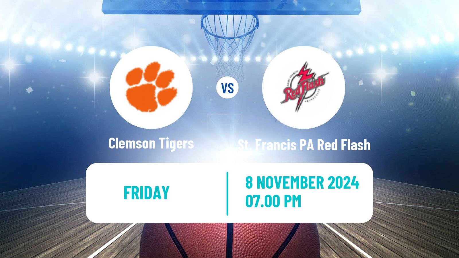 Basketball NCAA College Basketball Clemson Tigers - St. Francis PA Red Flash