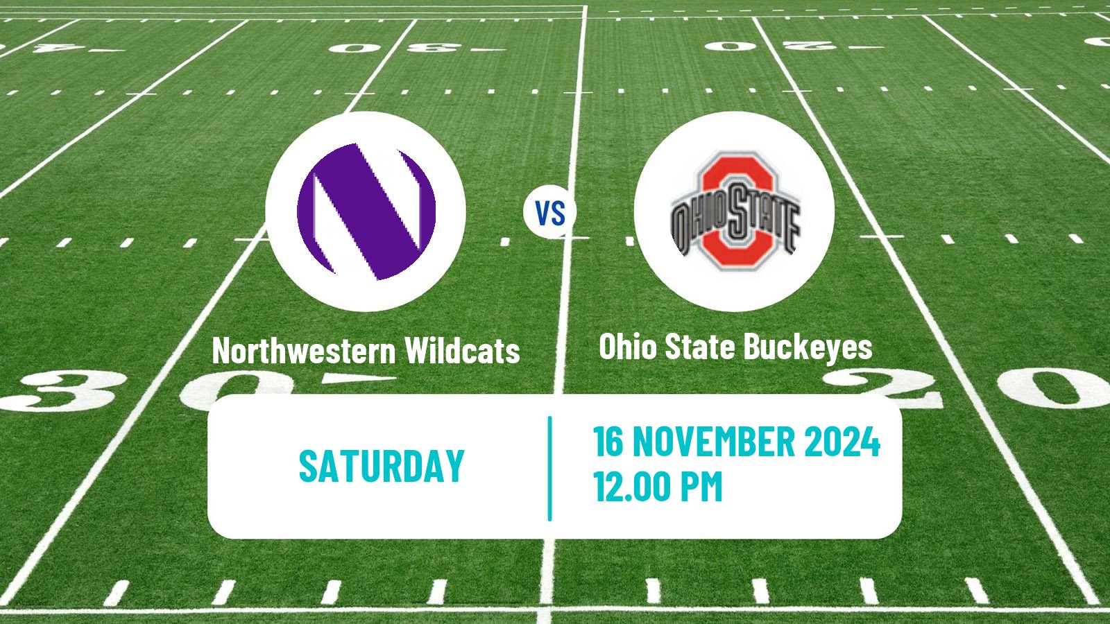 American football NCAA College Football Northwestern Wildcats - Ohio State Buckeyes