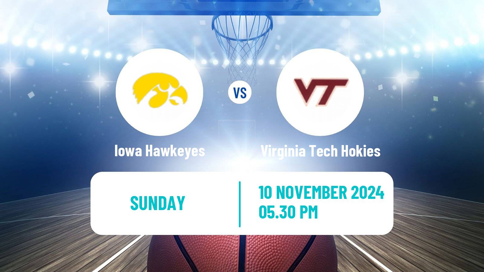 Basketball NCAA College Basketball Women Iowa Hawkeyes - Virginia Tech Hokies