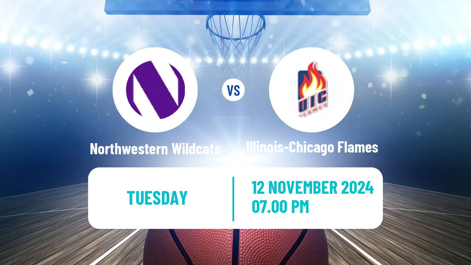 Basketball NCAA College Basketball Northwestern Wildcats - Illinois-Chicago Flames