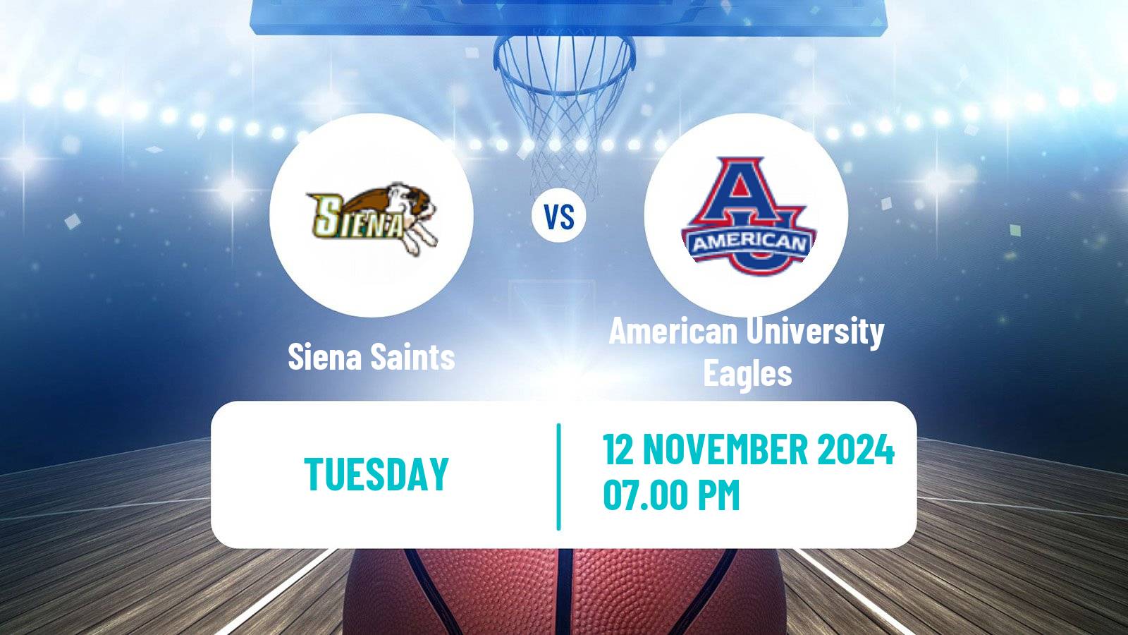 Basketball NCAA College Basketball Siena Saints - American University Eagles