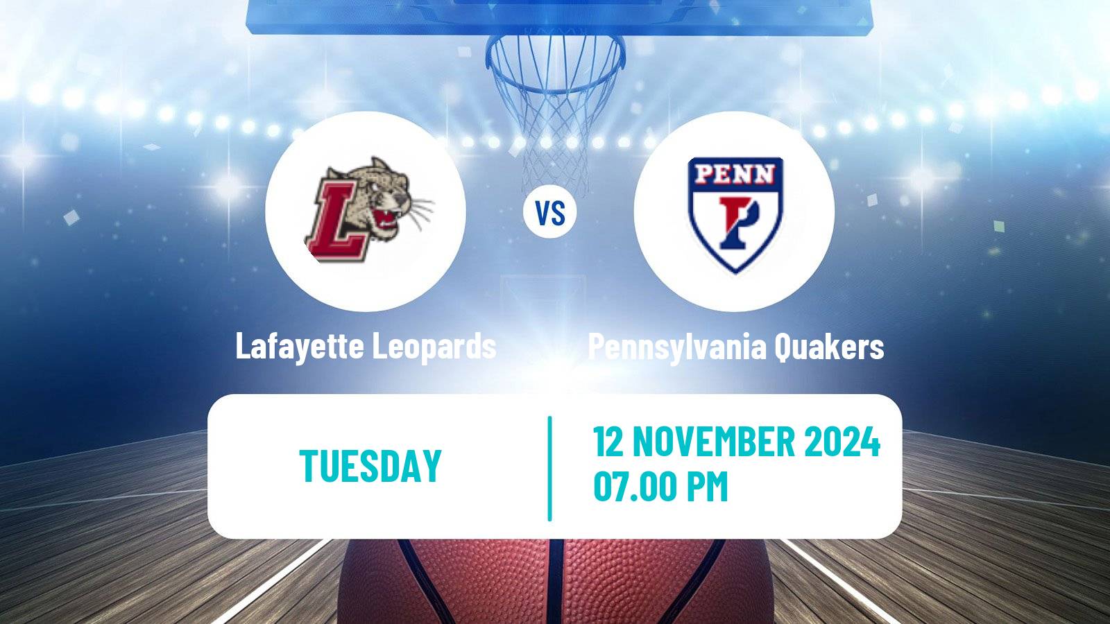 Basketball NCAA College Basketball Lafayette Leopards - Pennsylvania Quakers