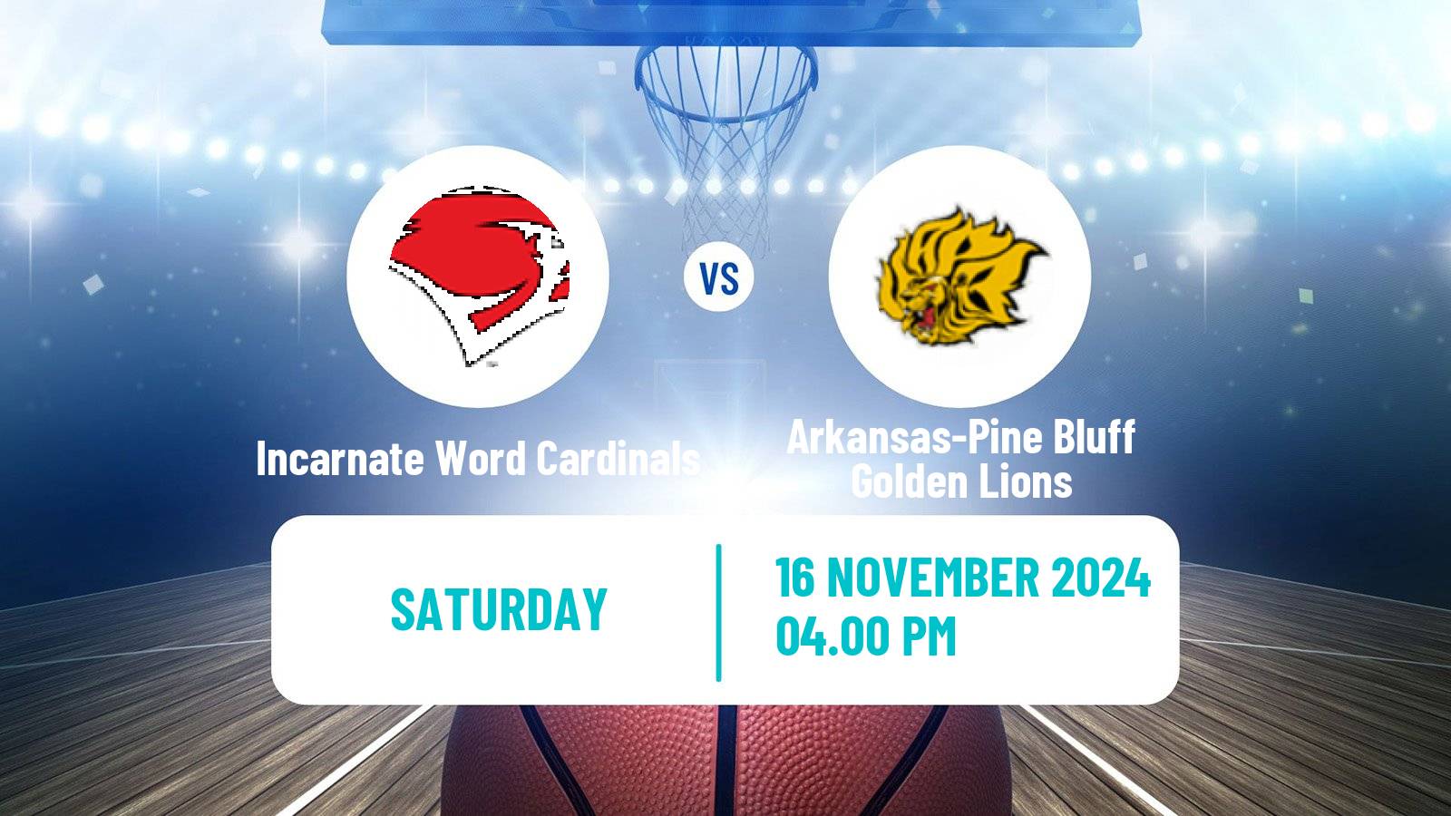 Basketball NCAA College Basketball Incarnate Word Cardinals - Arkansas-Pine Bluff Golden Lions