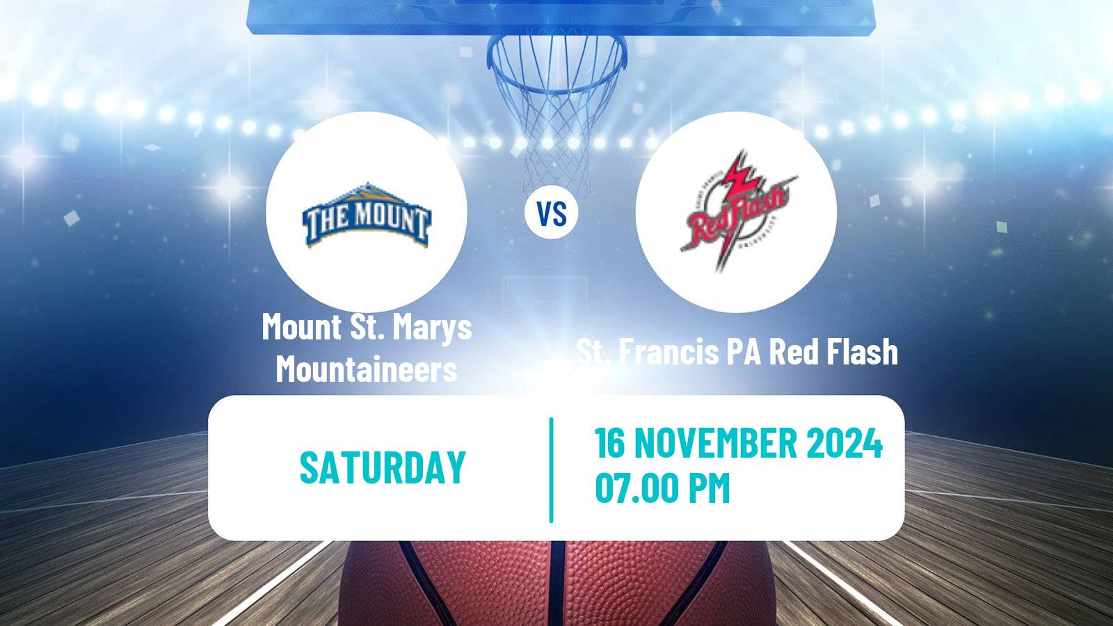 Basketball NCAA College Basketball Mount St. Marys Mountaineers - St. Francis PA Red Flash