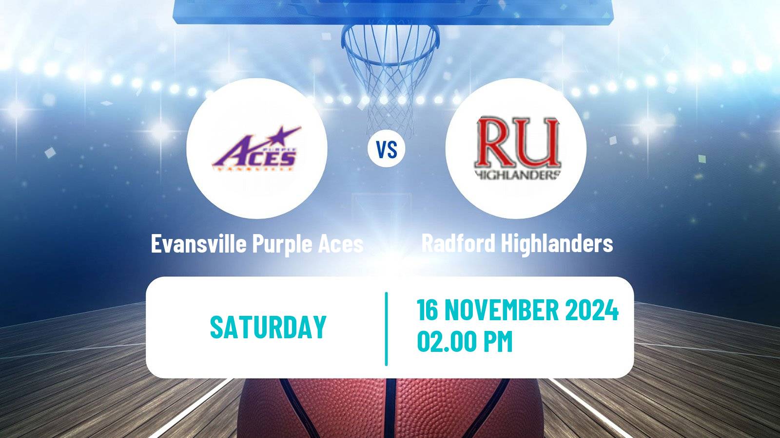 Basketball NCAA College Basketball Evansville Purple Aces - Radford Highlanders